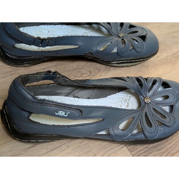 JBU sandals Mary Jane floral Vegan ankle straps blue shoes women size 7.5 M READ - Picture 5 of 14